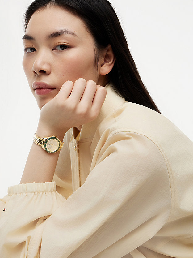 Green Bezel Gold-Plated Chain-Link Watch