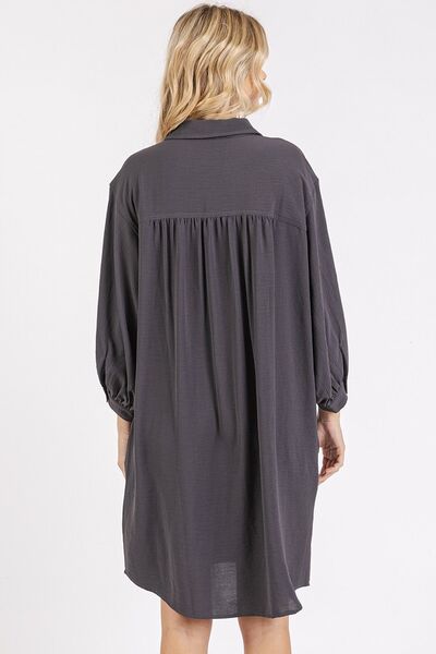 Mini-robe chemise boutonnée à manches 3/4 en tissu aérien Mittoshop