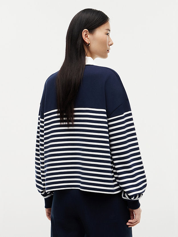 Gold-Tone Button Relaxed Polo Sweatshirt