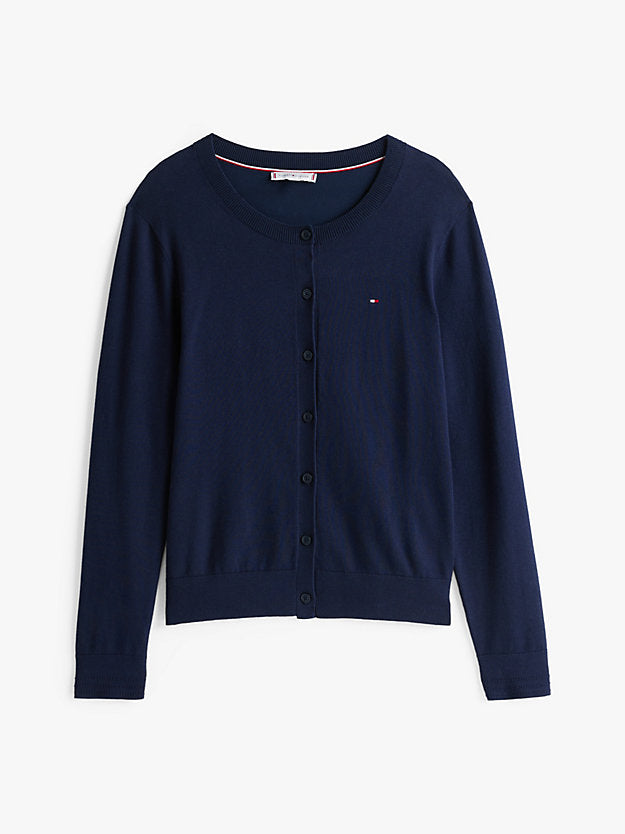 Fine Knit Jersey Crew Neck Cardigan