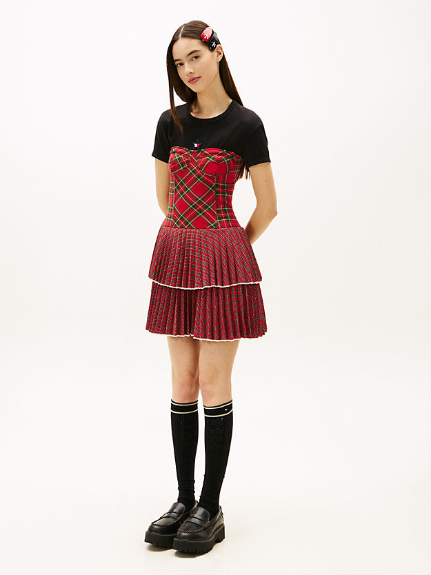 Girl Tartan Check Tiered Mini Dress