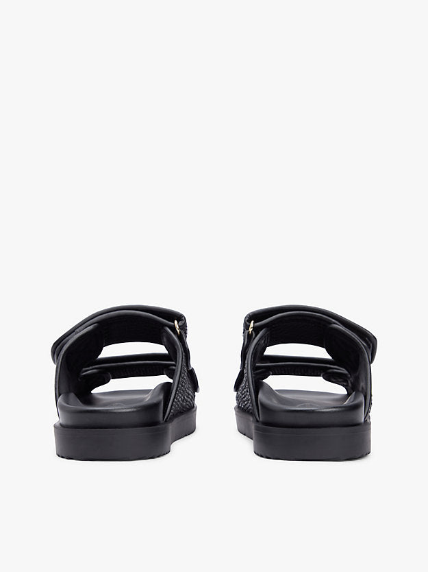 Raffia Monogram Double Strap Sandals