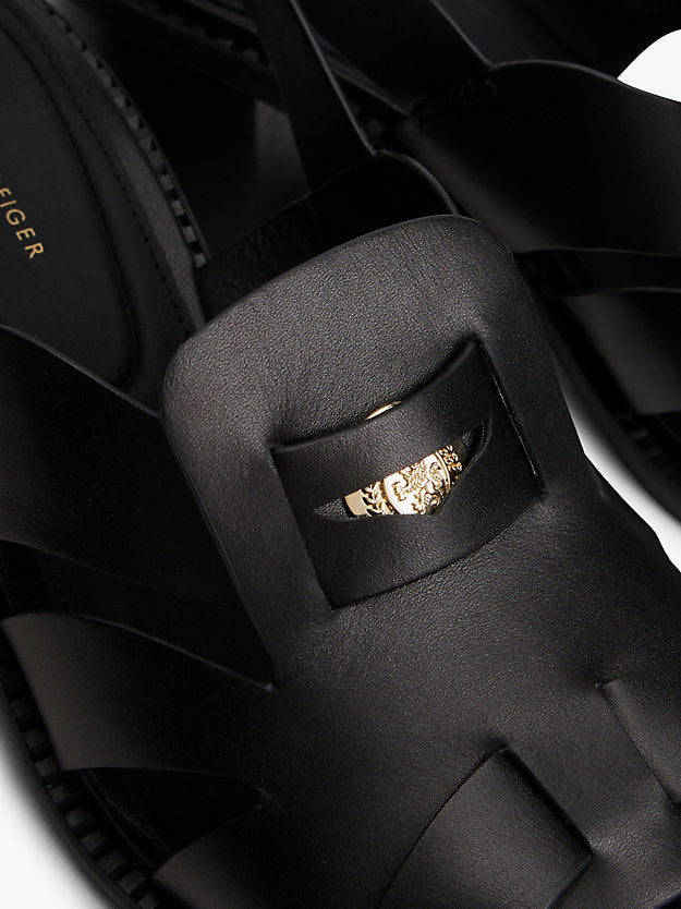Leather Crest Block Heel Sandals