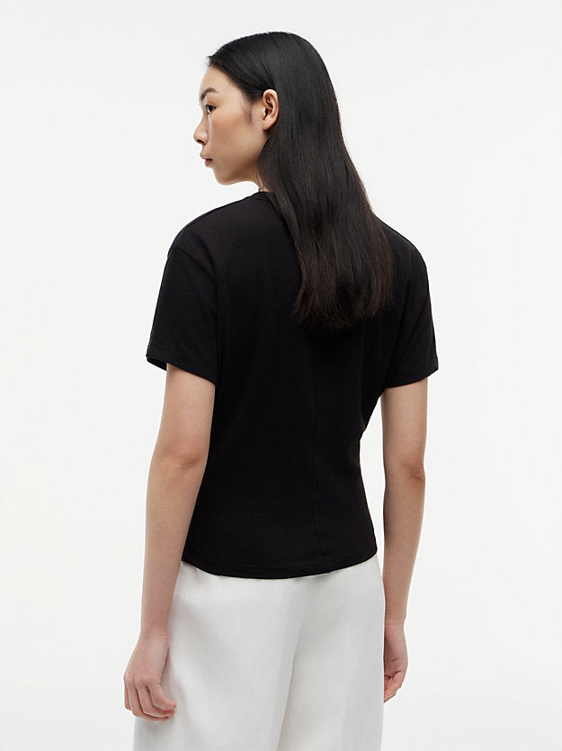 Self-Tie Textured Relaxed Crew Neck T-Shirt