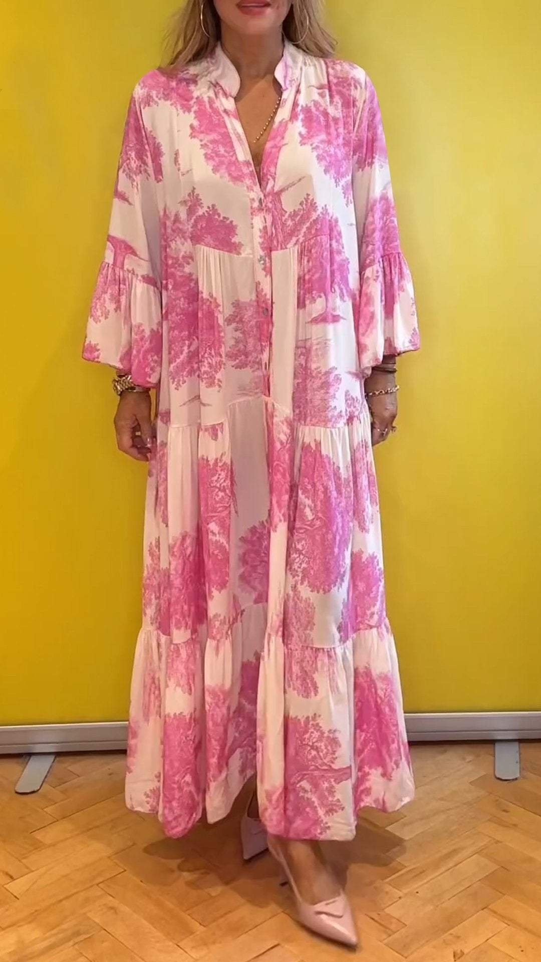 Robe d'été pour femme avec col en V et motif forêt Robe longue