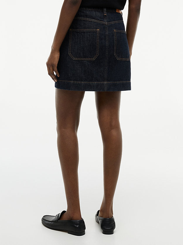 Gold-Tone Button Denim Mini Skirt