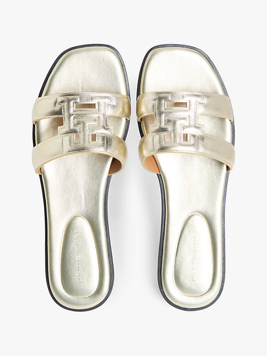 Metallic Leather Slip-On Mules