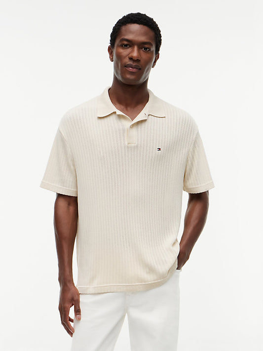Relaxed Fit Open Knit Polo Shirt