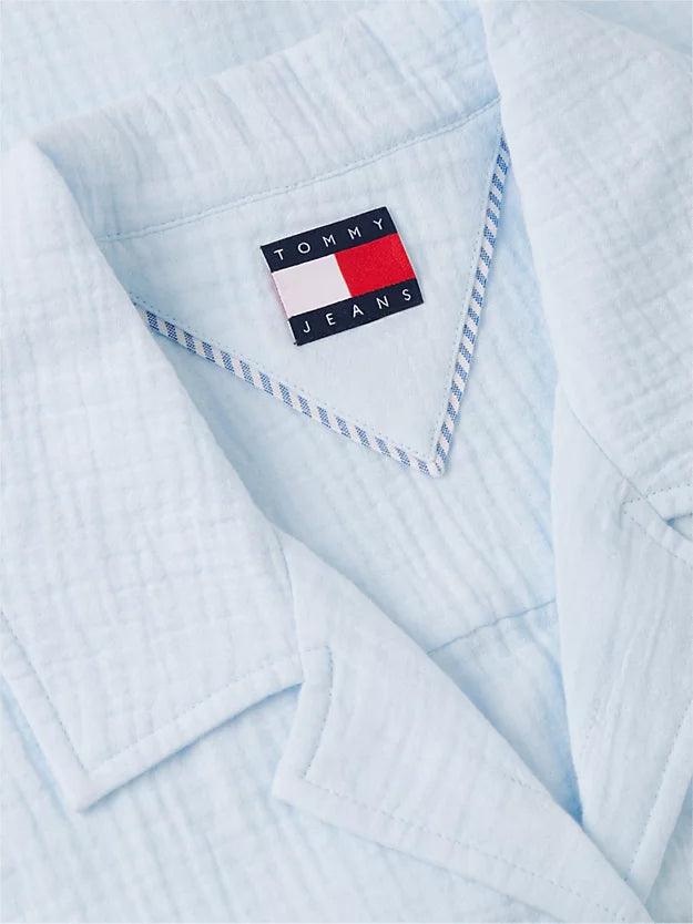 Crinkle Tie Front Short Sleeve Shirt