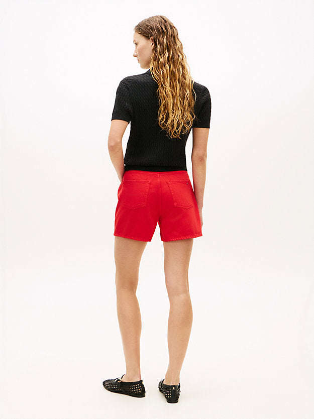 Gold-Tone Button High Rise Denim Shorts
