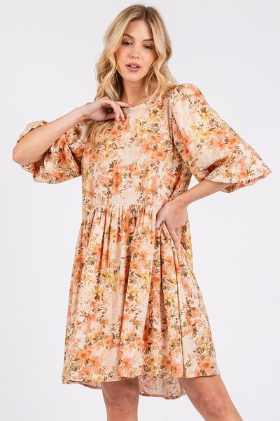 Mini-robe babydoll Mittoshop en mélange de lin imprimé fleuri