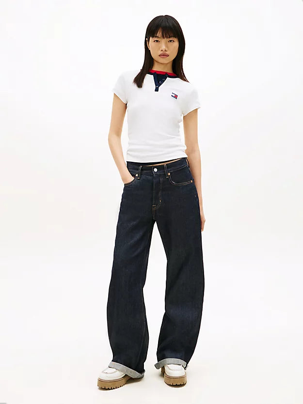 Badge Henley Ribbed Slim T-Shirt