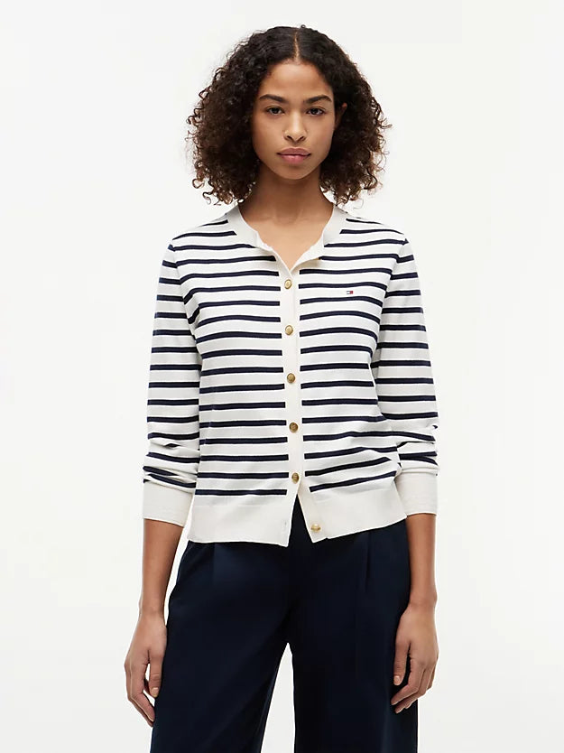 Fine Knit Jersey Crew Neck Cardigan
