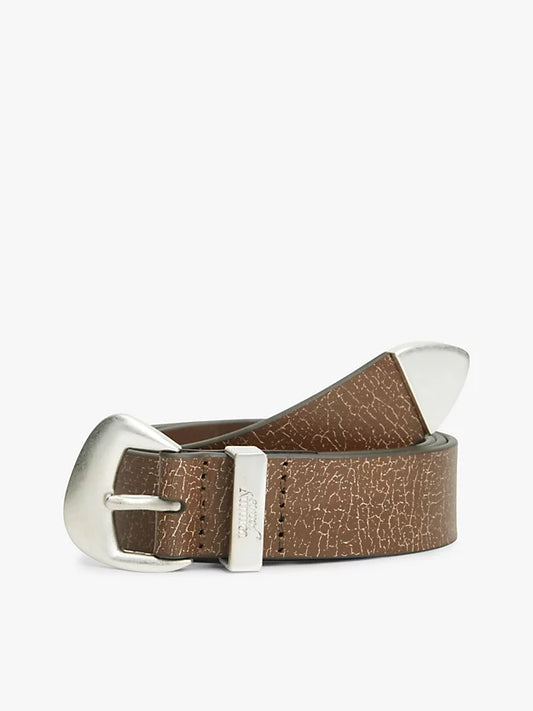 Abstract Buckle Cracked Leather Belt
