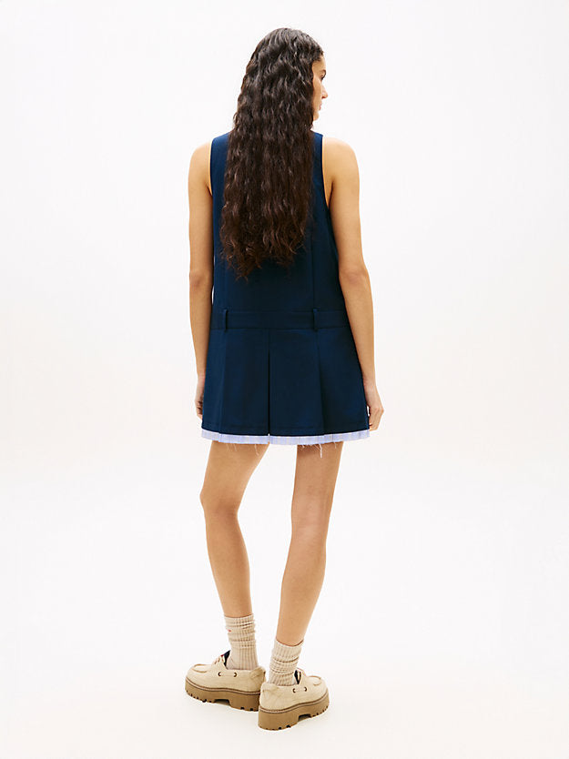 Tonal Logo Appliqué Pleated Mini Dress