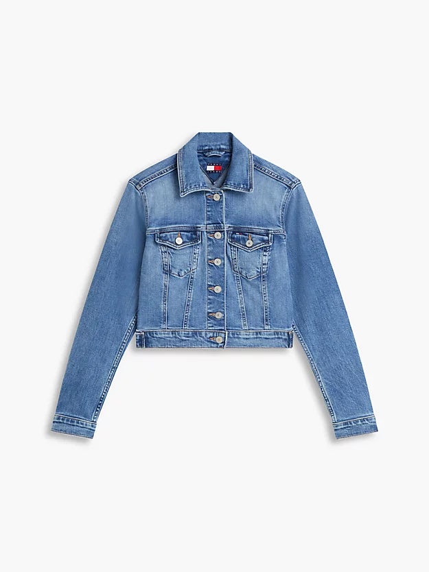 Slim Cropped Denim Trucker Jacket
