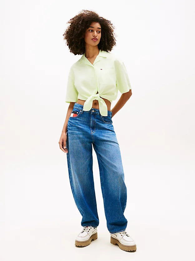 Relaxed Fit Linen Blend Tie Front Shirt