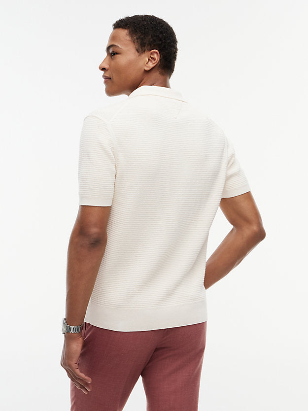 Regular Fit Textured Knit Zip Polo Shirt