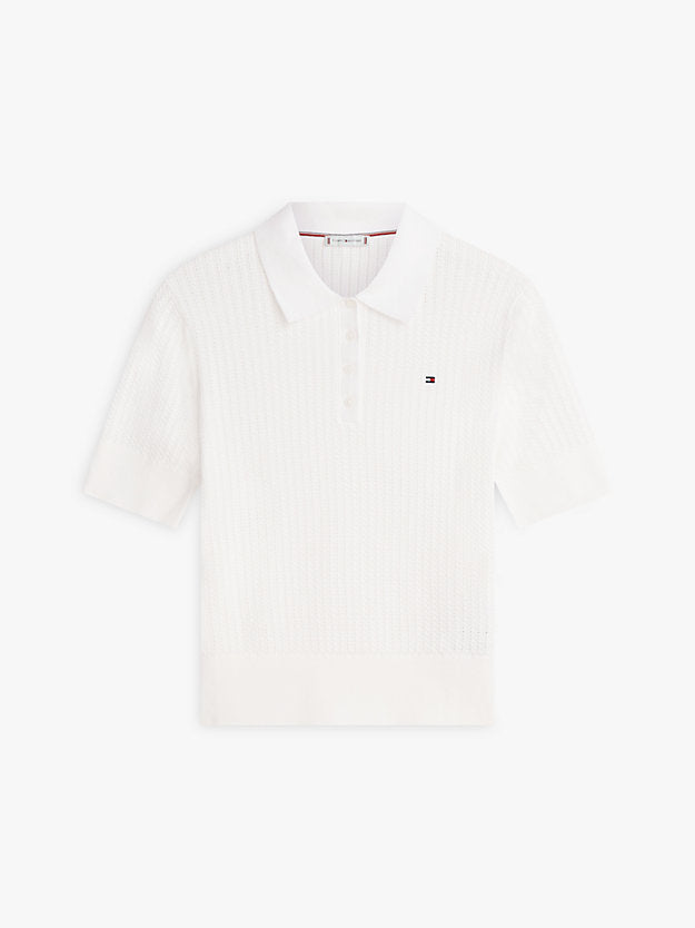 Pointelle Short Sleeve Polo Jumper