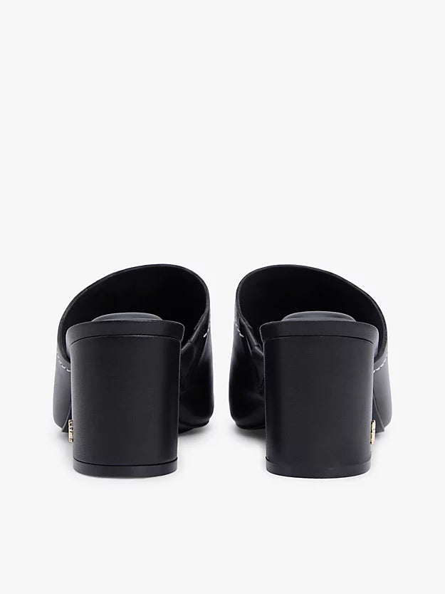 Monogram Leather Block Heel Mules