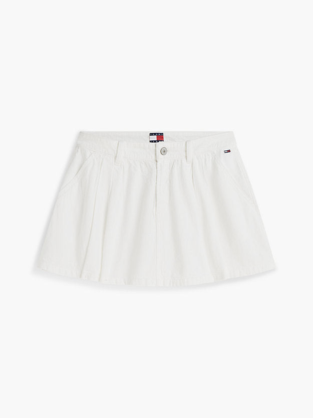 Textured Twill Pleated Flared Mini Skirt