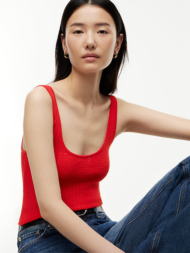 Pointelle Slim Scoop Neck Tank Top