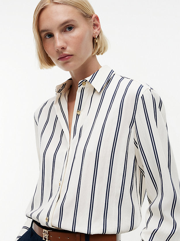 Relaxed Fit Gold-Tone Button Stripe Shirt