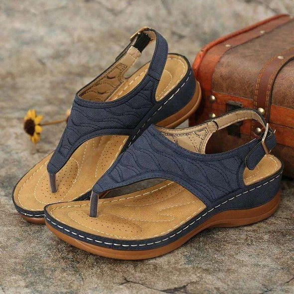 Sandales compensées orthopédiques brodées confortables, sandales de marche en cuir