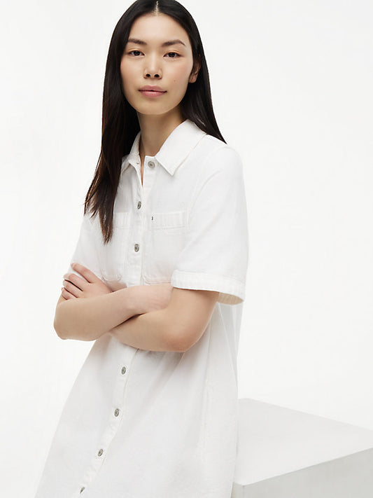 Textured Twill A-Line Mini Shirt Dress