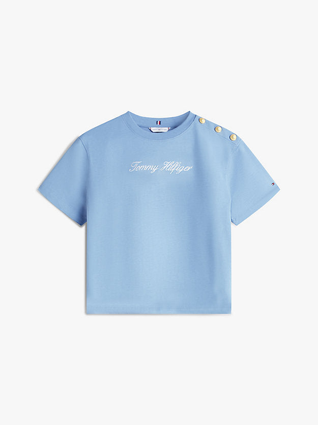Gold-Tone Button Logo Embroidery Relaxed T-Shirt
