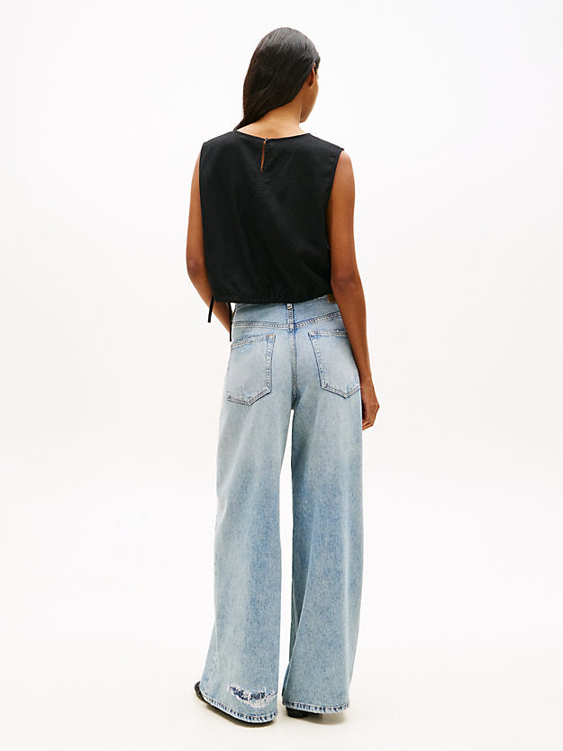 Side Tie Linen Blend Sleeveless Blouse