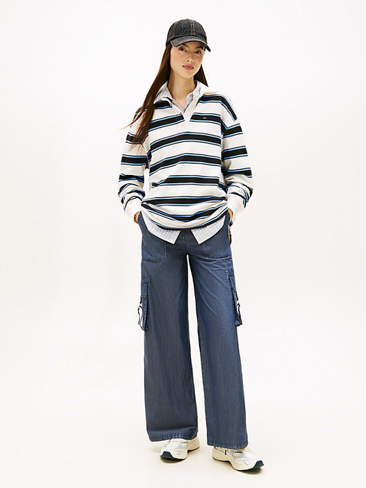 Wide Leg Twill Cargo Trousers