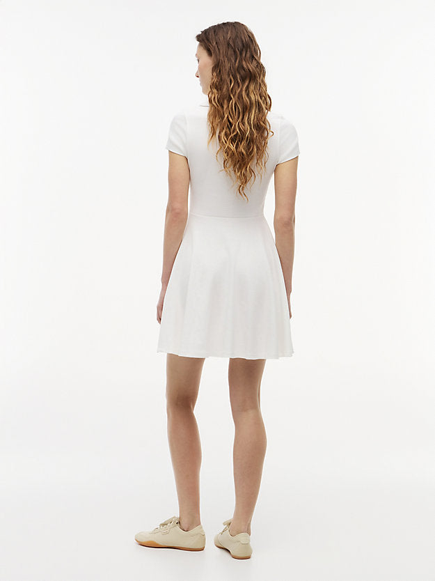 Ribbed Fit And Flare Mini Polo Dress