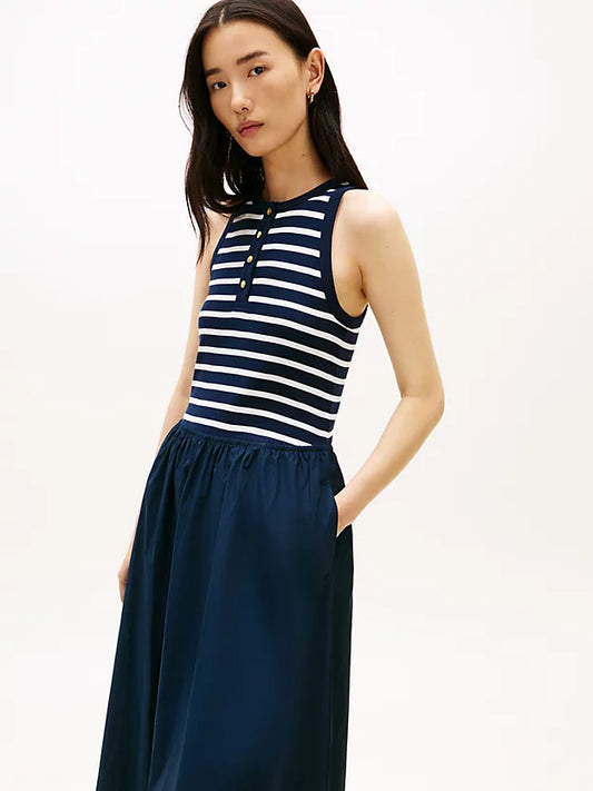 Gold-Tone Button Sleeveless Maxi Dress