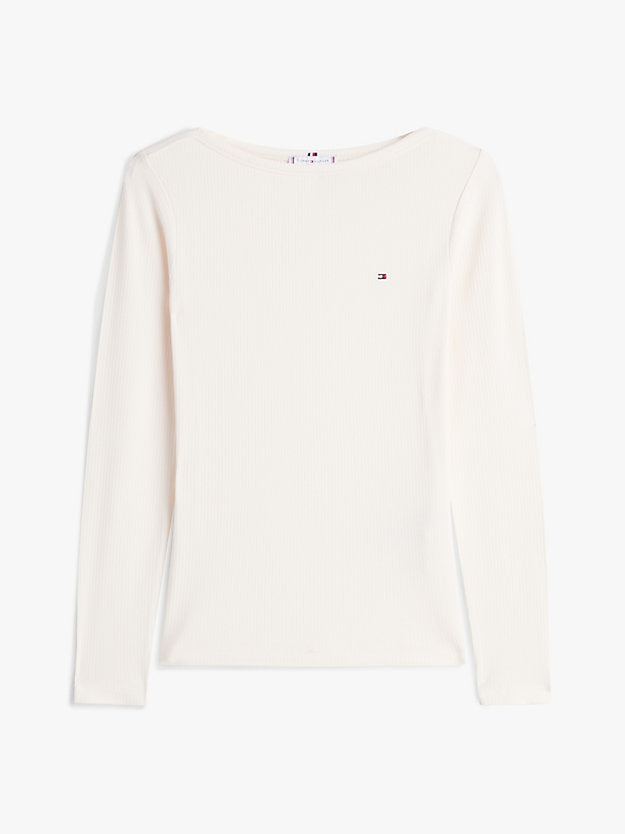 Ribbed Slim Boat Neck Long Sleeve T-Shirt