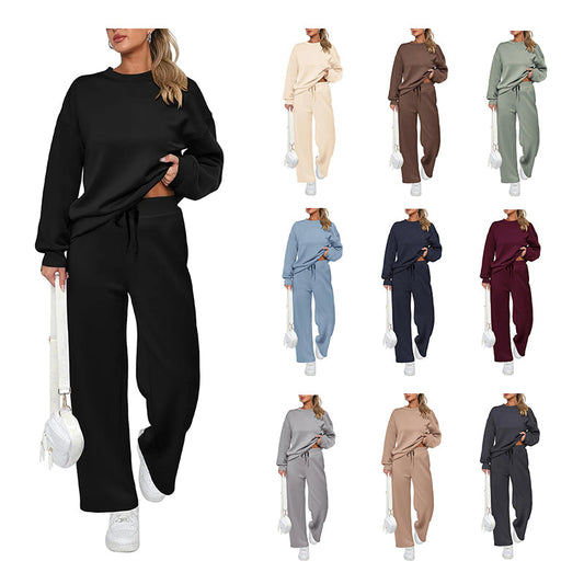 Damen Baumwoll-Zweiteiler Oversize-Half-Zip-Sweatshirt Weite Jogginghose Freizeitanzug
