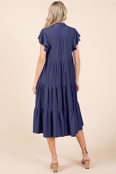 Robe midi étagée à col en V, manches volantées Mittoshop