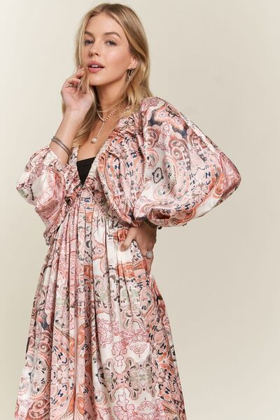 ADORA Bedrucktes V-Ausschnitt Fledermausärmel-Kleid