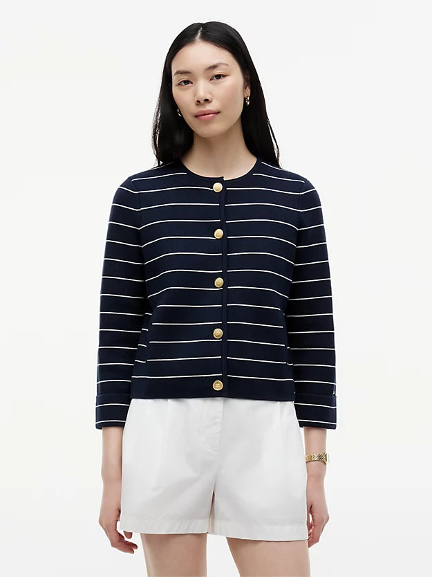 Gold-Tone Button Boxy Cardigan