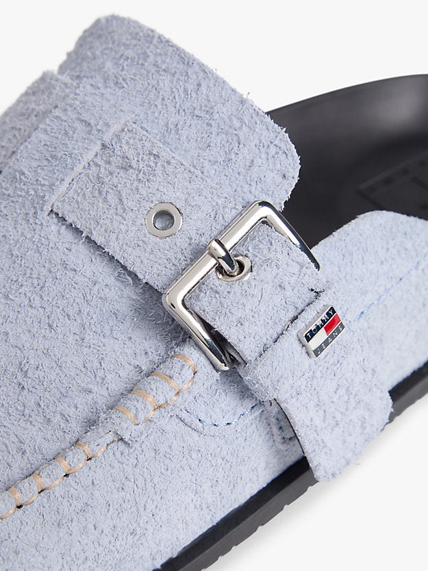 Textured Suede Buckle Mules