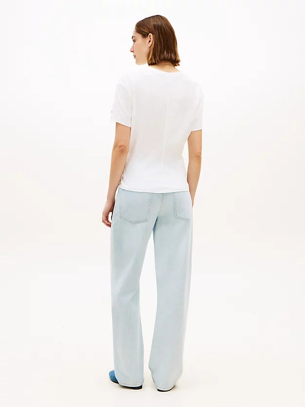 Self-Tie Textured Relaxed Crew Neck T-Shirt