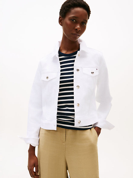 Slim White Denim Trucker Jacket