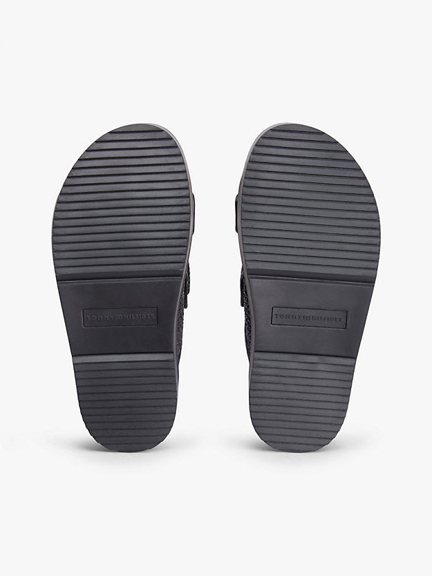 Raffia Monogram Double Strap Sandals