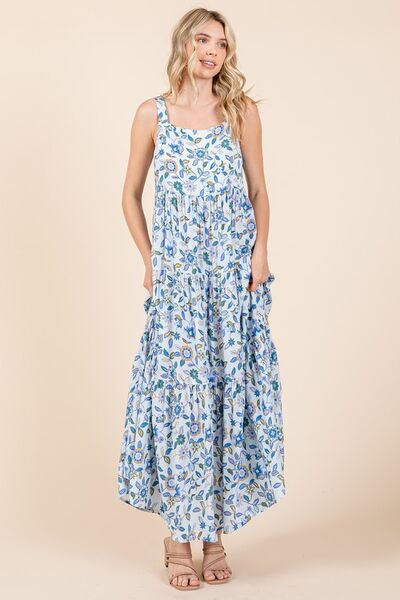 Robe longue empire sans manches étagée à imprimé floral Mittoshop
