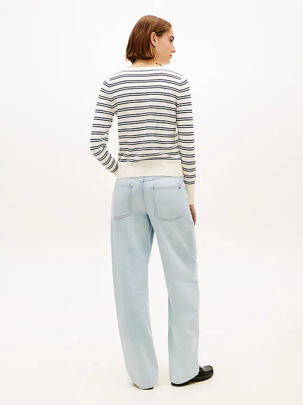 Gold-Tone Button Jersey Boat Neck Jumper