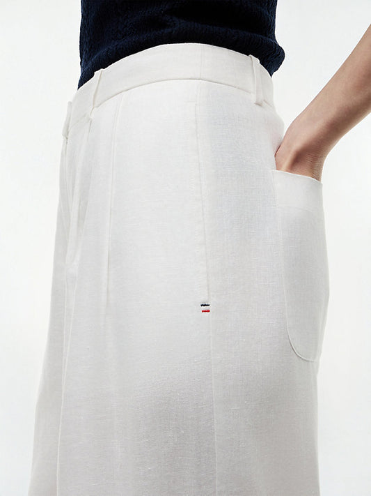 Linen Blend Tailored Wide Leg Trousers