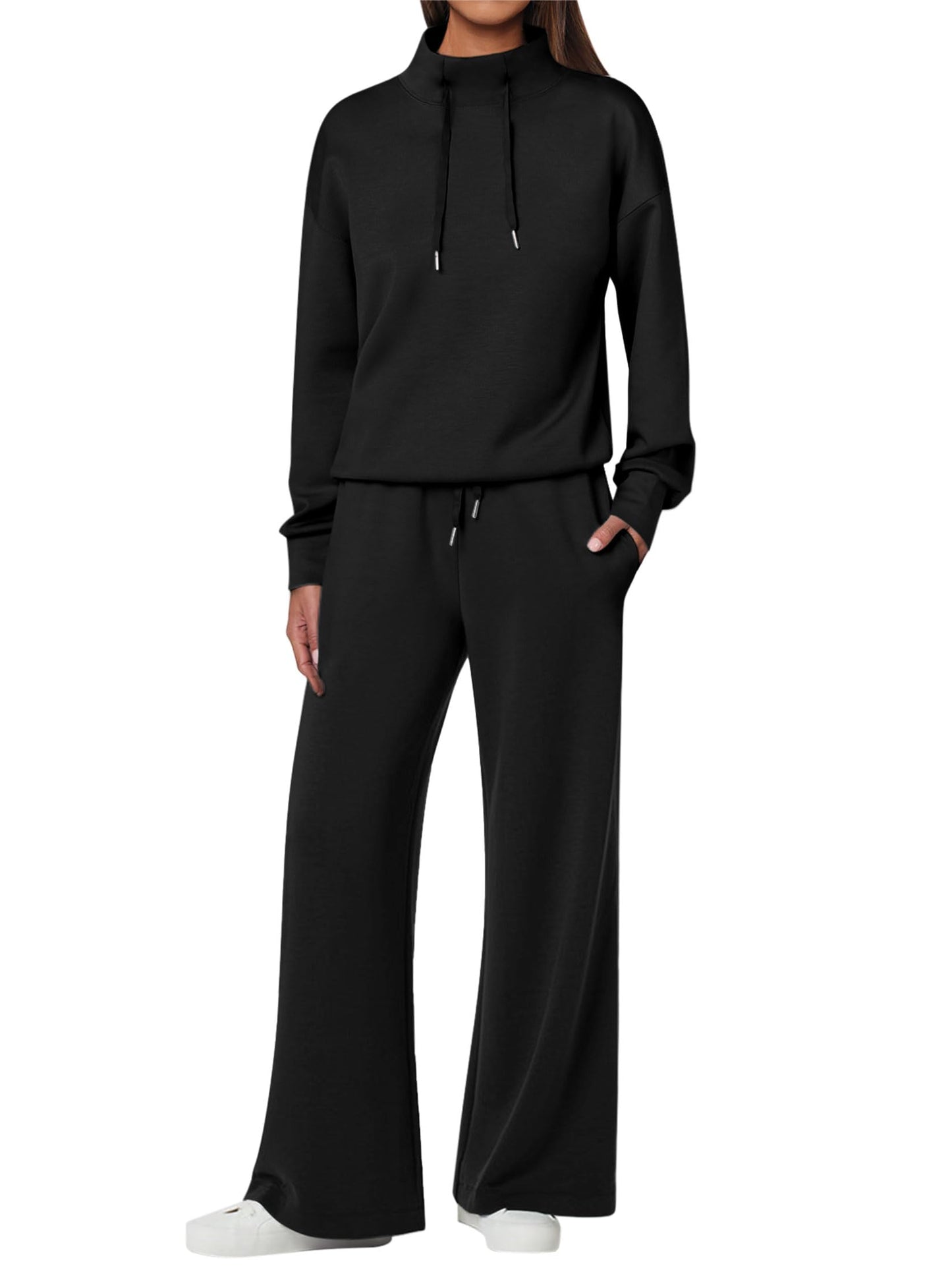 NEW 🔥 Women's Cotton Two-Piece Oversized Drawstring Sweatshirt Wide Leg Sweatpants Casual Set