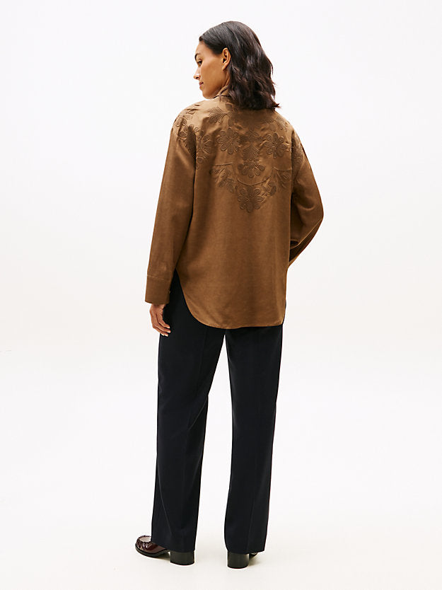 Floral Embroidery Oversized Fit Shirt WiLinen