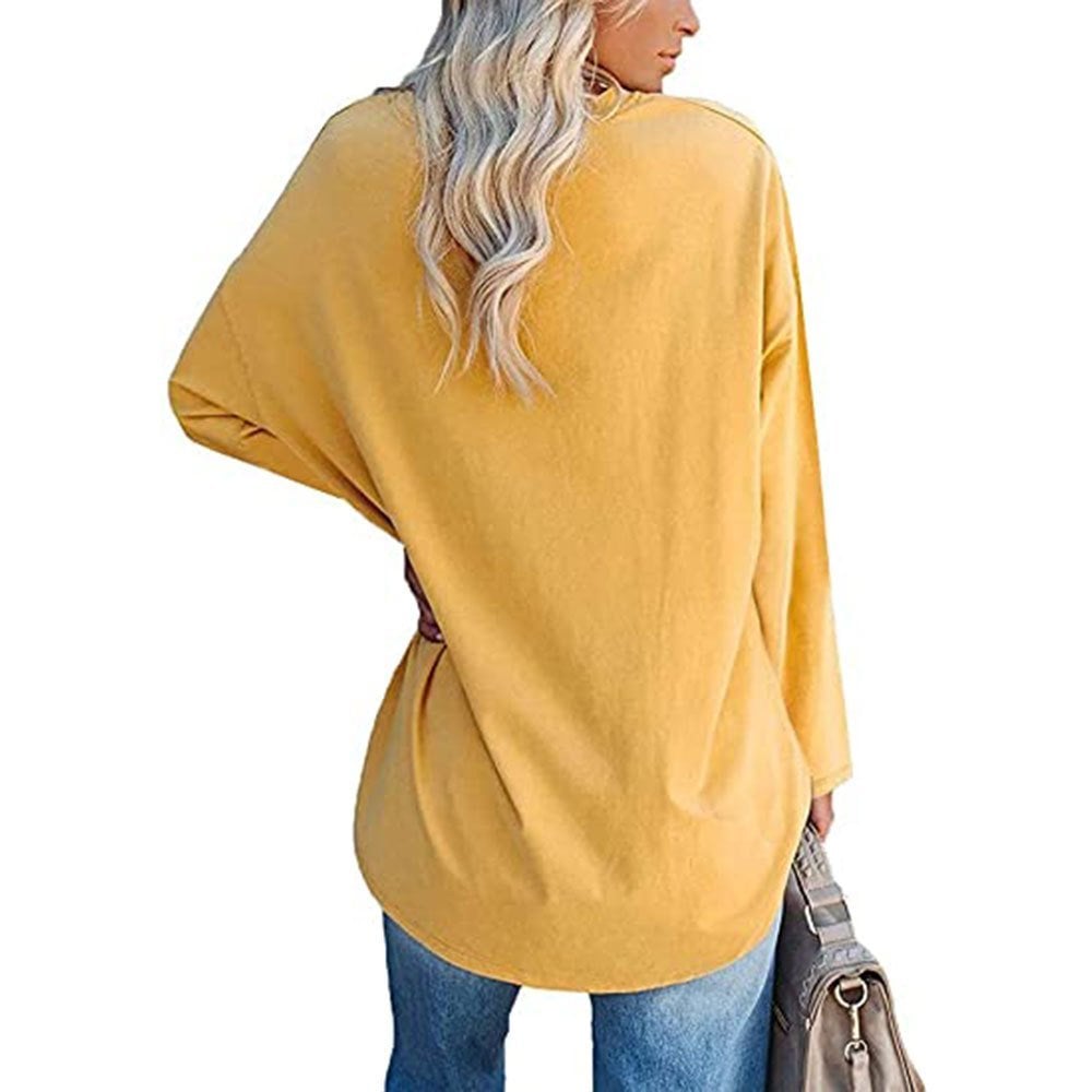 Damen weites Langarm-Mode-V-Ausschnitt-Oberteil (3 kaufen, kostenloser Versand)