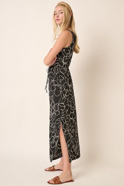 Robe sans manches à encolure en V et imprimé floral avec fente latérale Mittoshop